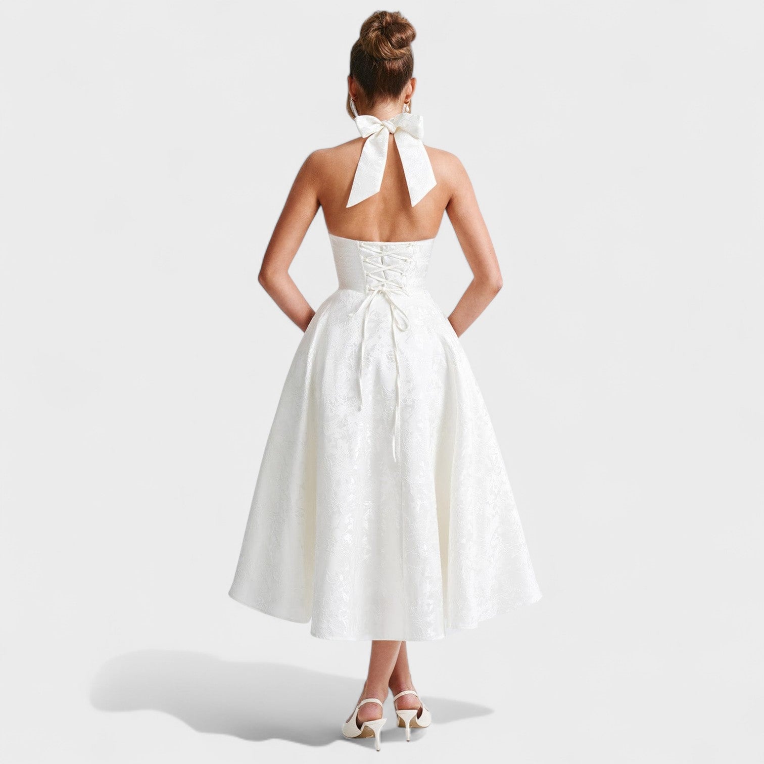 Effie - Vestido midi texturado com decote V - Ines Braga