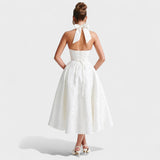 Effie - Vestido midi texturado com decote V - Ines Braga