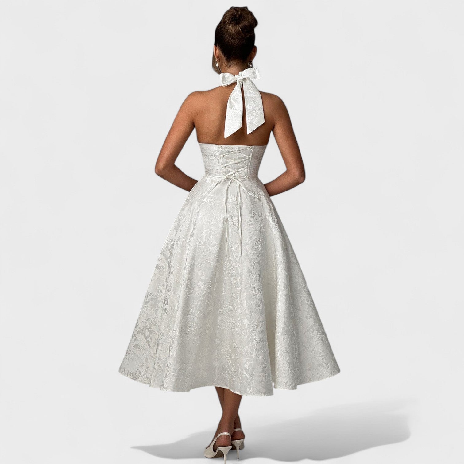 Effie - Vestido midi texturado com decote V - Ines Braga