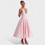 Effie - Vestido midi texturado com decote V - Ines Braga