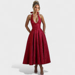 Effie - Vestido midi texturado com decote V - Ines Braga