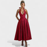 Effie - Vestido midi texturado com decote V - Ines Braga
