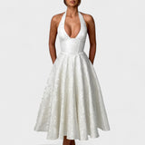 Effie - Vestido midi texturado com decote V - Ines Braga