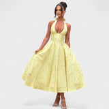 Effie - Vestido midi texturado com decote V - Ines Braga