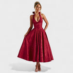 Effie - Vestido midi texturado com decote V - Ines Braga