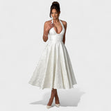 Effie - Vestido midi texturado com decote V - Ines Braga