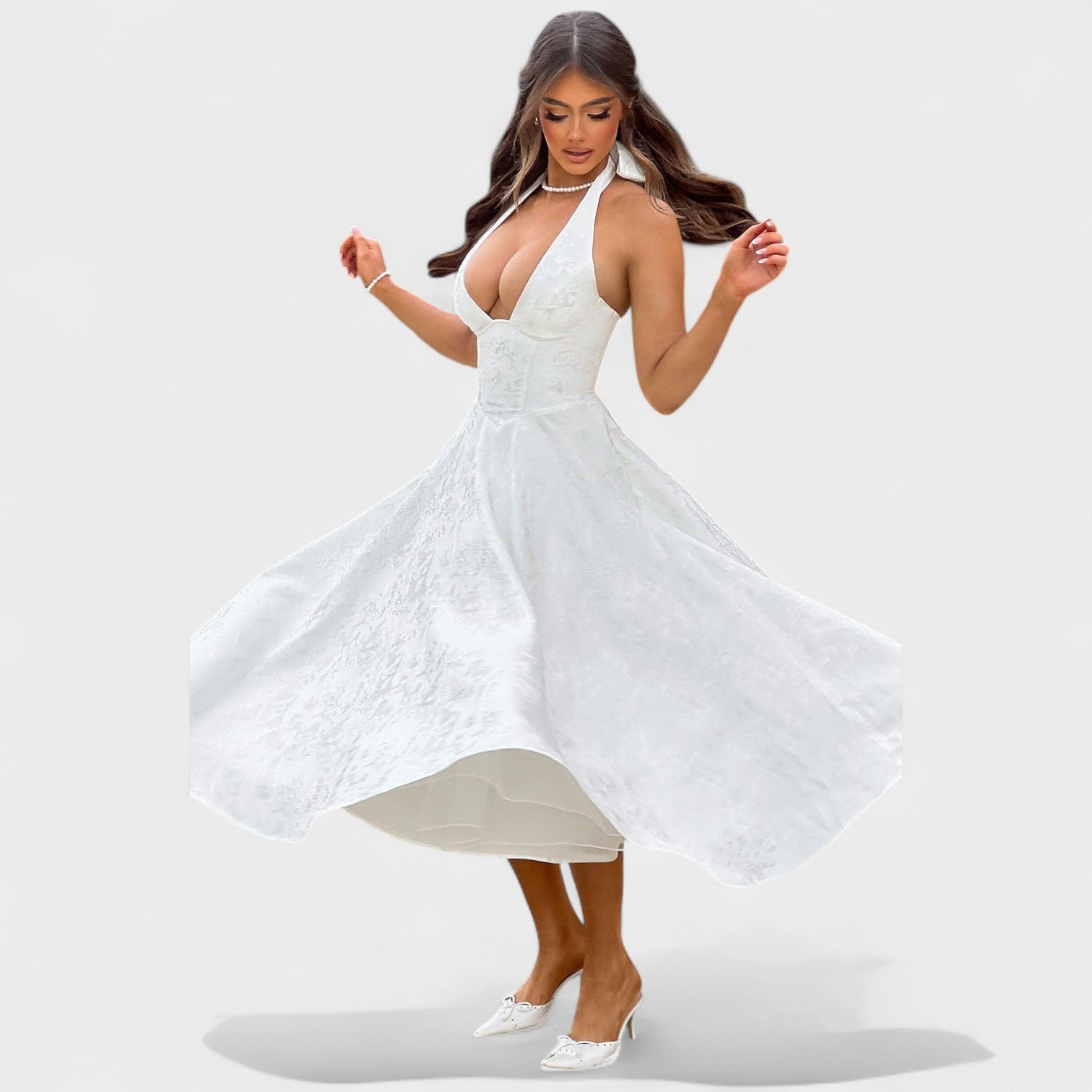 Effie - Vestido midi texturado com decote V - Ines Braga