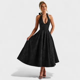 Effie - Vestido midi texturado com decote V - Ines Braga