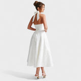 Effie - Vestido midi texturado com decote V - Ines Braga