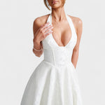 Effie - Vestido midi texturado com decote V - Ines Braga