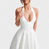 Effie - Vestido midi texturado com decote V - Ines Braga