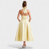 Effie - Vestido midi texturado com decote V - Ines Braga