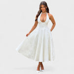 Effie - Vestido midi texturado com decote V - Ines Braga