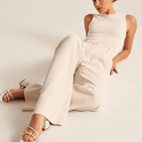 Eleonora - Calças bege à medida com pernas largas - Ines Braga