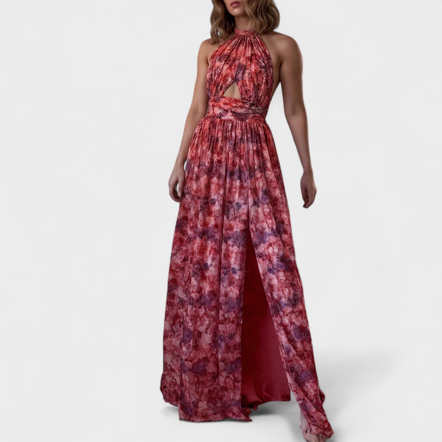 Floraria - Vestido comprido com halteres e costas abertas - Ines Braga