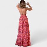 Floraria - Vestido comprido com halteres e costas abertas - Ines Braga