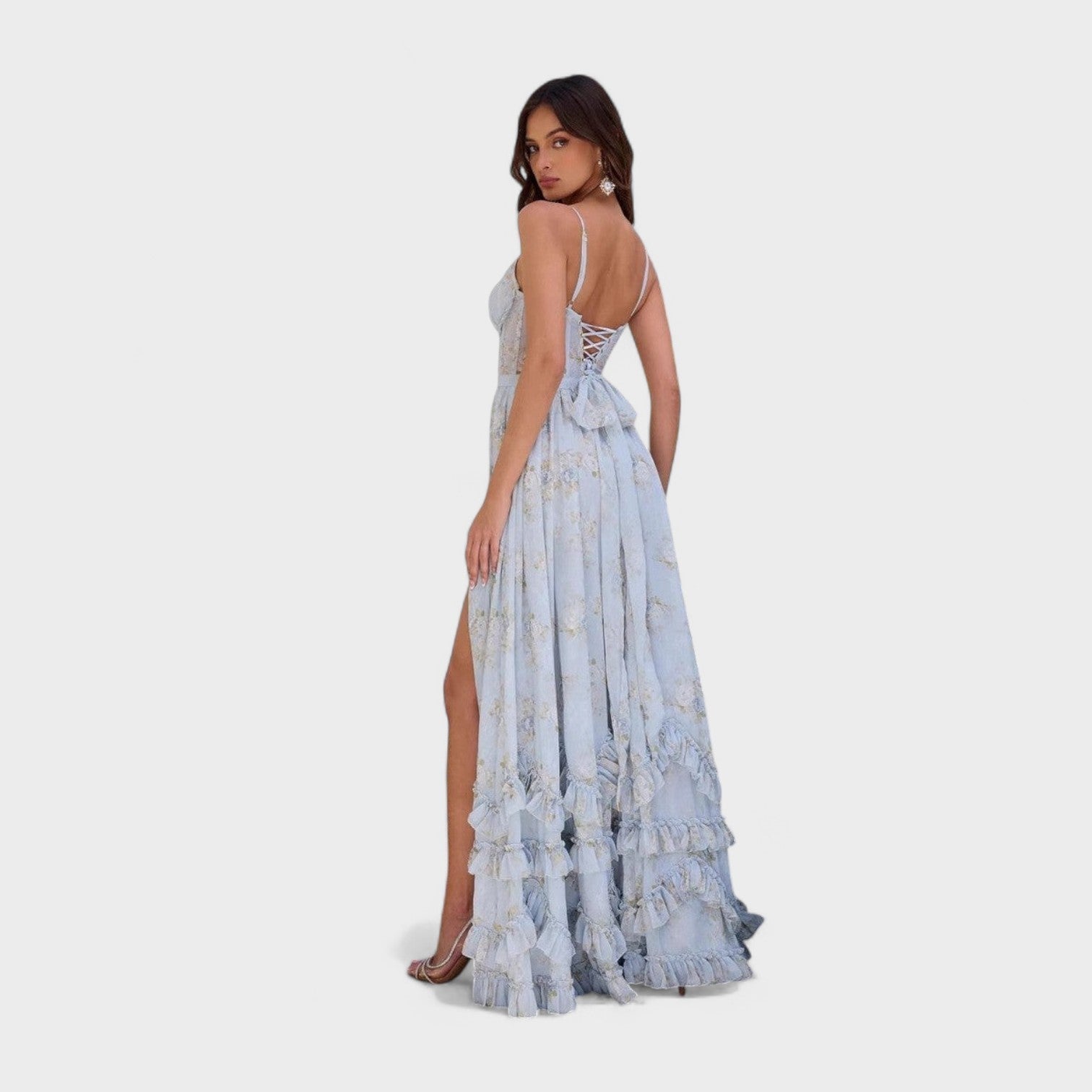 Florencia - Vestido longo boémio com fenda e folhos. - Ines Braga