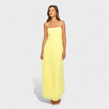 Flossie - Vestido maxi amarelo com laço lateral - Ines Braga