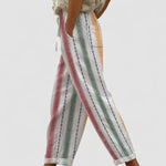 Francesca - Calças casuais para mulher com estampado retro às riscas e corte largo - Ines Braga