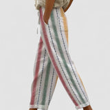 Francesca - Calças casuais para mulher com estampado retro às riscas e corte largo - Ines Braga