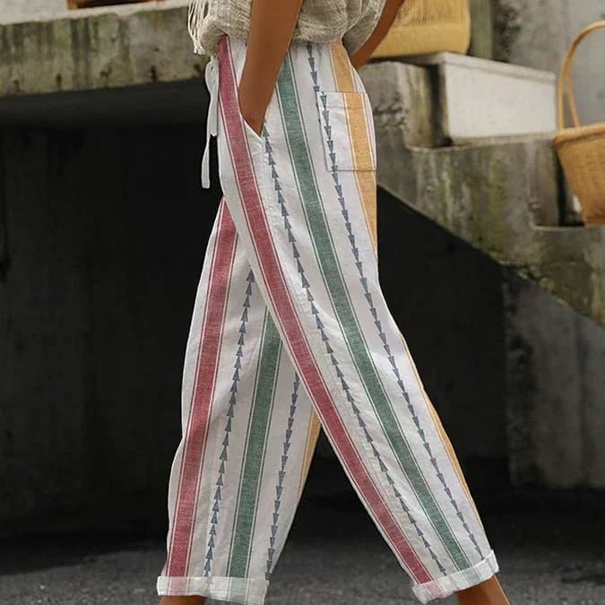 Francesca - Calças casuais para mulher com estampado retro às riscas e corte largo - Ines Braga