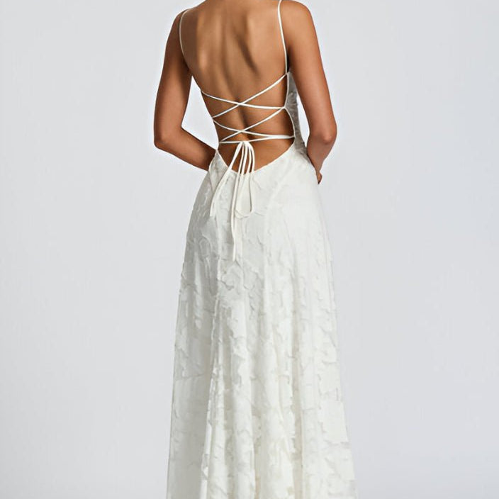 Francisa™ | Vestido Comprido com Corpete em Renda - Ines Braga