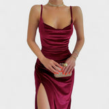 Gabriela - Vestido de veludo com fenda lateral - Ines Braga