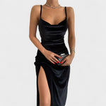 Gabriela - Vestido de veludo com fenda lateral - Ines Braga