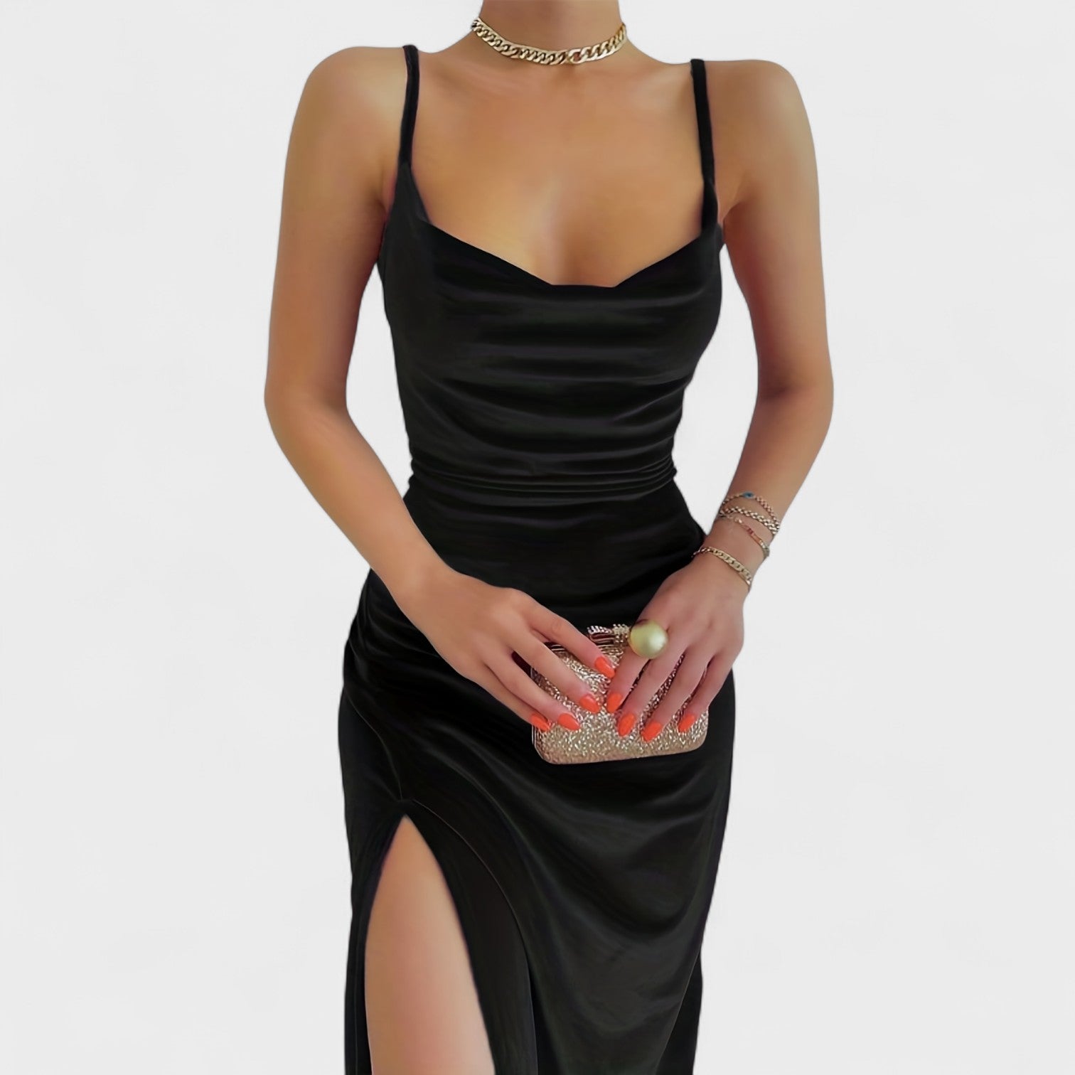 Gabriela - Vestido de veludo com fenda lateral - Ines Braga