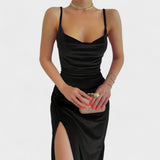 Gabriela - Vestido de veludo com fenda lateral - Ines Braga