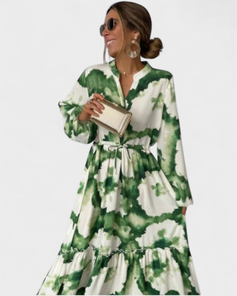 Gabriela | Vestido Longo Elegante com Manga Longa e Decote em V - Ines Braga