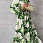 Gabriela | Vestido Longo Elegante com Manga Longa e Decote em V - Ines Braga