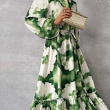 Gabriela | Vestido Longo Elegante com Manga Longa e Decote em V - Ines Braga