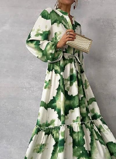 Gabriela | Vestido Longo Elegante com Manga Longa e Decote em V - Ines Braga