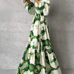 Gabriela | Vestido Longo Elegante com Manga Longa e Decote em V - Ines Braga