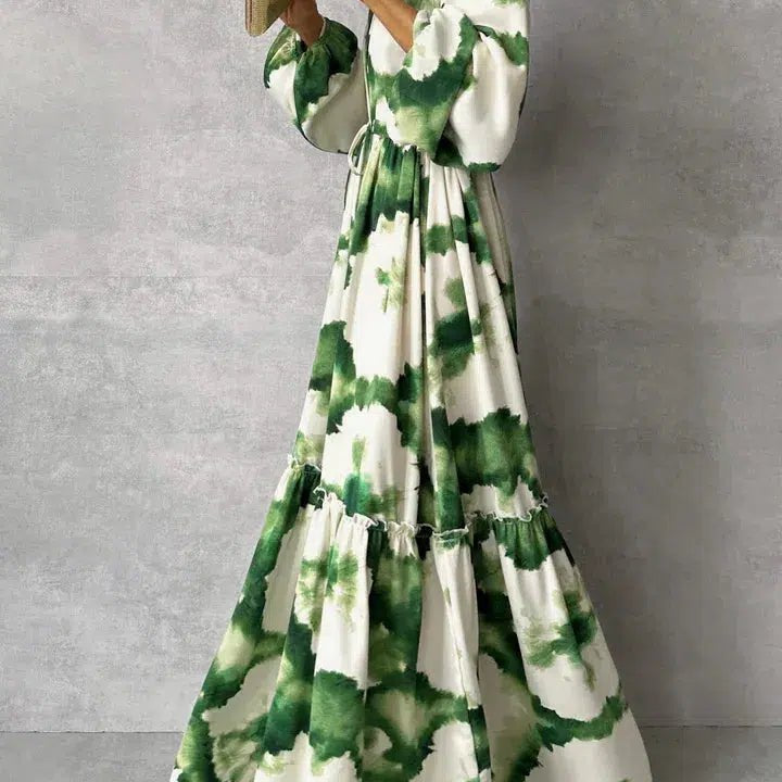 Gabriela | Vestido Longo Elegante com Manga Longa e Decote em V - Ines Braga