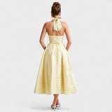 Halina - Vestido midi com espartilho e folhos - Ines Braga