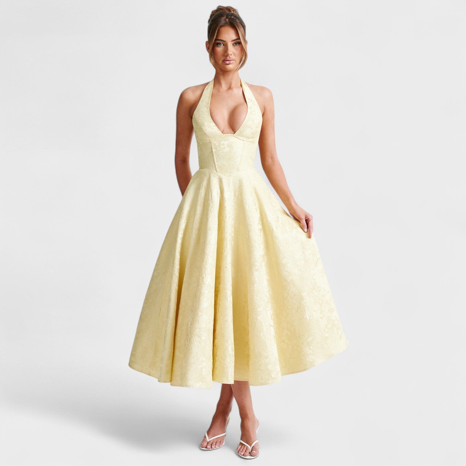 Halina - Vestido midi com espartilho e folhos - Ines Braga