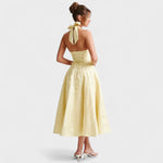 Halina - Vestido midi com espartilho e folhos - Ines Braga