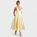 Halina - Vestido midi com espartilho e folhos - Ines Braga