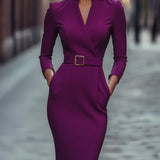 Iara | Vestido Justo Preto Refinado Com Cinto - Ines Braga