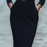 Iara | Vestido Justo Preto Refinado Com Cinto - Ines Braga