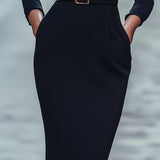 Iara | Vestido Justo Preto Refinado Com Cinto - Ines Braga