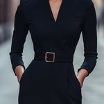 Iara | Vestido Justo Preto Refinado Com Cinto - Ines Braga