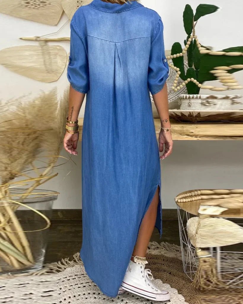 Ibiza | Vestido Maxi De Ganga Com Detalhes Modernos - Ines Braga