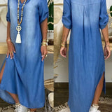 Ibiza | Vestido Maxi De Ganga Com Detalhes Modernos - Ines Braga