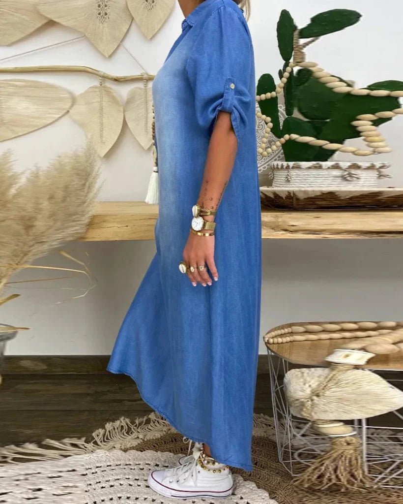 Ibiza | Vestido Maxi De Ganga Com Detalhes Modernos - Ines Braga