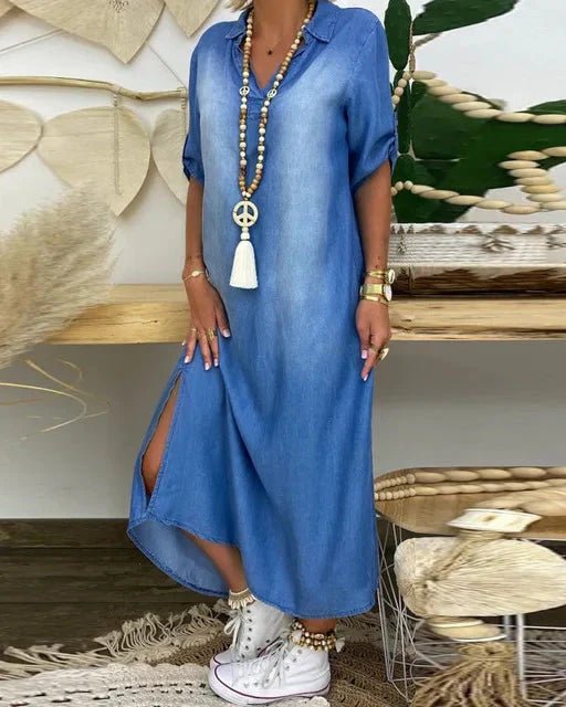 Ibiza | Vestido Maxi De Ganga Com Detalhes Modernos - Ines Braga