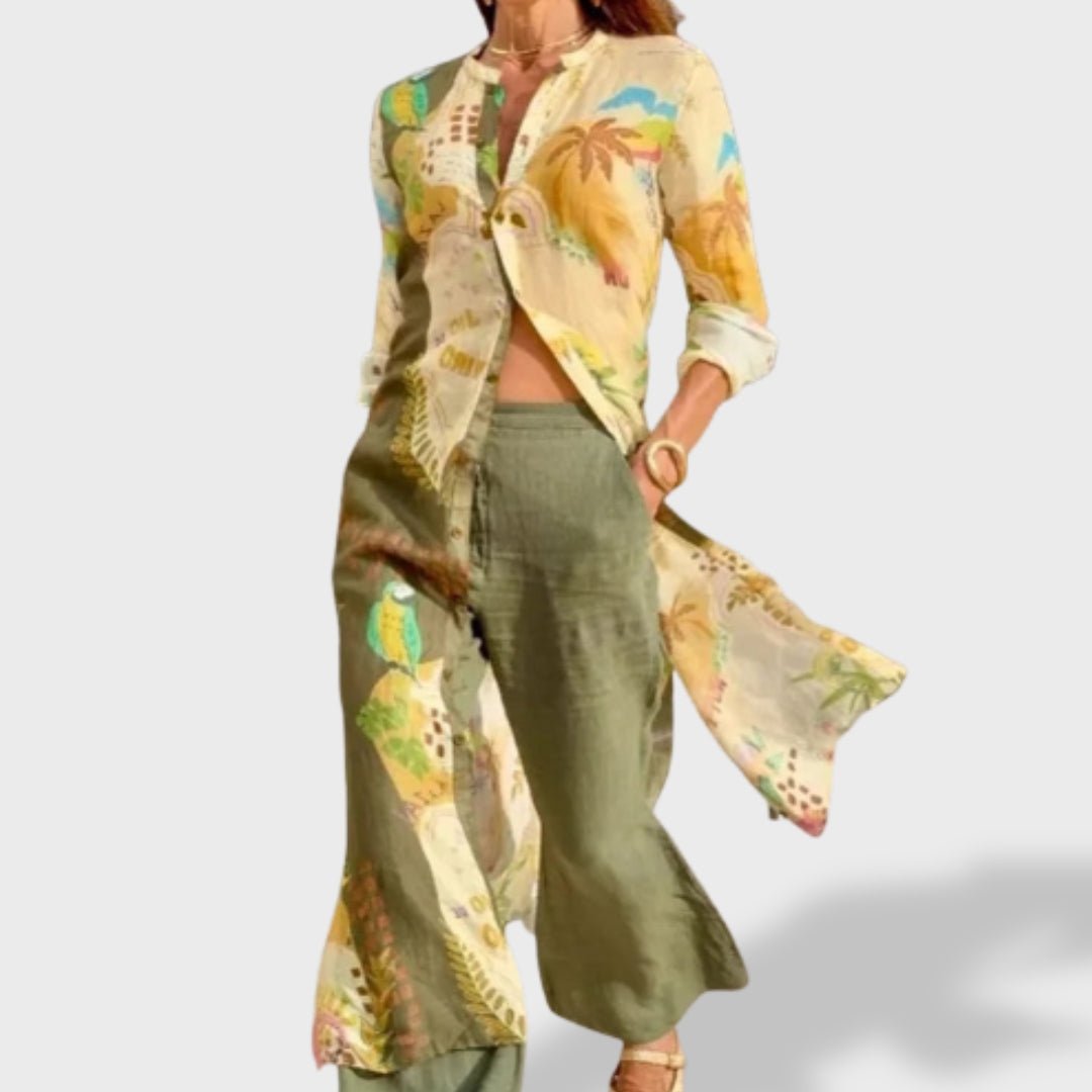 Inês™ ｜ Conjunto de Linho Leve de Verão - Ines Braga