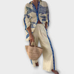 Inês| Conjunto Yazette Com Estampa Azul De Peixe Leve - Ines Braga